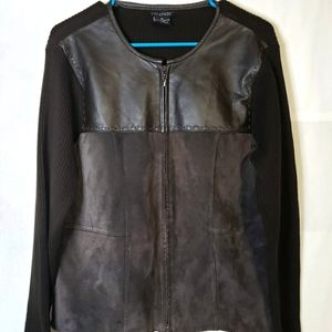 Escapade Leather Suede Knit Brown Jacket Sweater Size XL